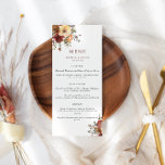 Menu Casamento de Flores de Cobra Burgundy & Orange Wat<br><div class="desc">Menu Elegante de casamento com dois arranjos de flores aquáticas em burgundy,  laranja e marfim. Personalize com seus nomes,  data e menu de casamento.</div>