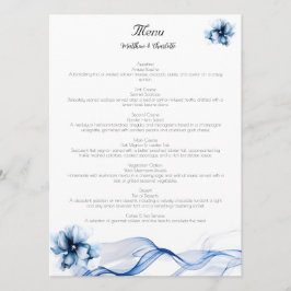 Menu Casamento de Flores de Marinho Azul Elegante Dusty