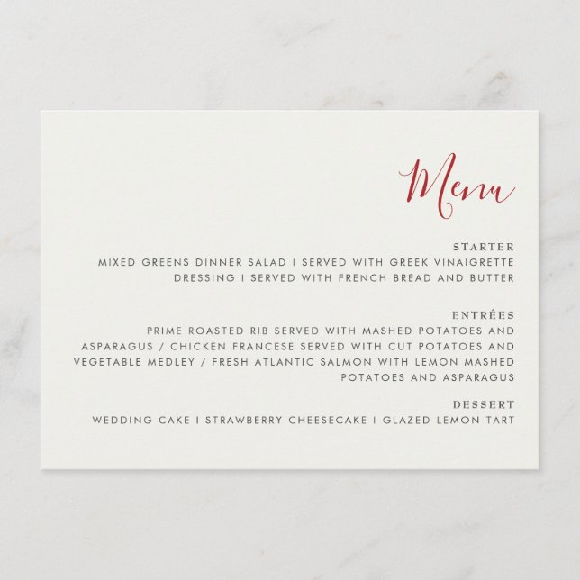 Menu Casamento de Flores de Morango Selvagens Vermelhas (Frente)