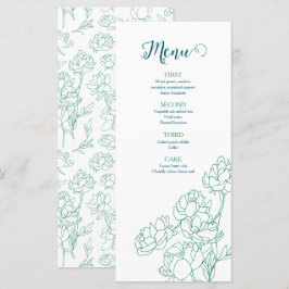 Menu Casamento de Flores de Peônias Desenhadas em Mão V