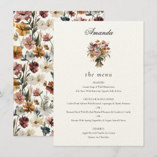 Menu Casamento de Flores de Queda de Nome de Convidado 