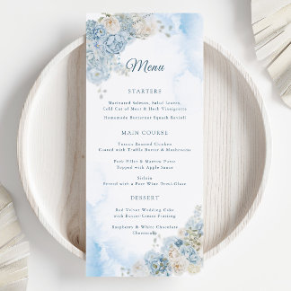 Menu Casamento de Flores de Rosa de Marinha Azul Elegan