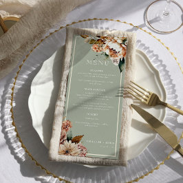 Menu Casamento de Flores Elegantes Douradas e Sage Gree