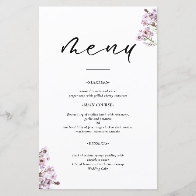 Menu Casamento de Flores Selvagens (Frente)