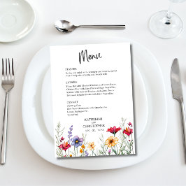 Menu Casamento de flores selvagens coloridas elegantes