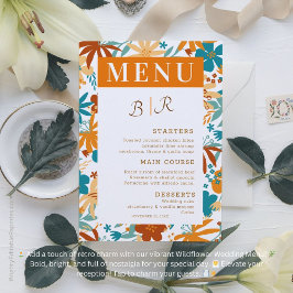 Menu Casamento de Flores Selvagens com Abstrato Brilho