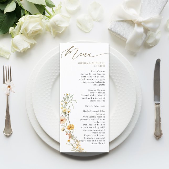 Menu Casamento de Flores Selvagens de Amarelo Amarelo E (Criador carregado)