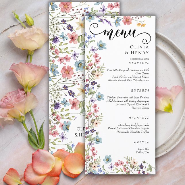Menu Casamento de Flores Selvagens Modernas Elegantes (Criador carregado)
