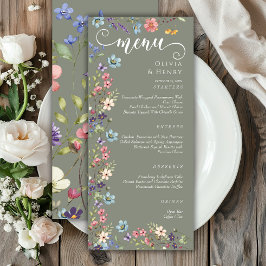 Menu Casamento de Flores Selvagens Simples Elegante Pri