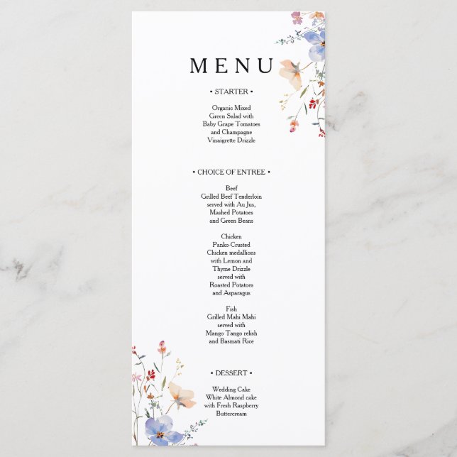 Menu Casamento de flores silvestres Boho Floral (Frente)