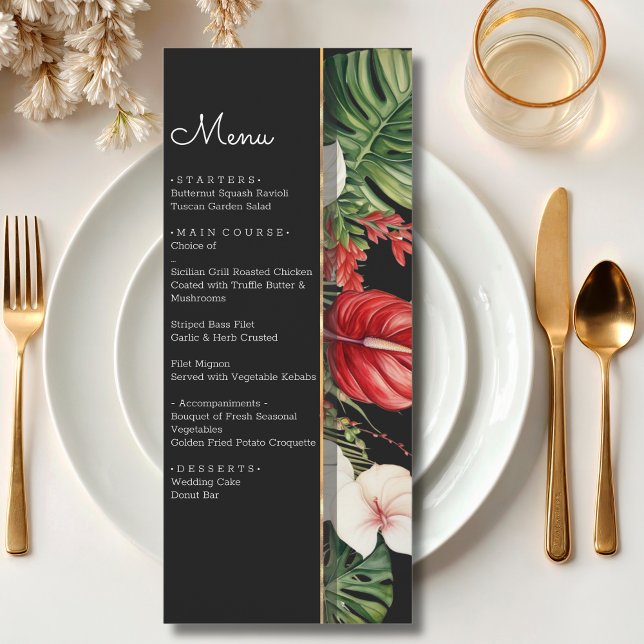 Menu Casamento de flores tropicais e folhas de cor d'ág (Criador carregado)