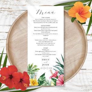 Menu Casamento de Flores Tropicais em Aquarela Elegante