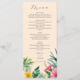 Menu Casamento de Flores Tropicais Peach Elegant Waterc