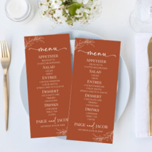 Menu Casamento de Folha do Ramo Terracotta Minimalista