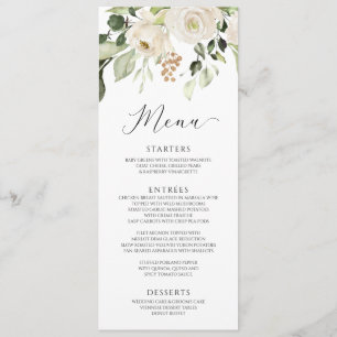 Menu Casamento de Folhagem de Folhagem de Flores Branca