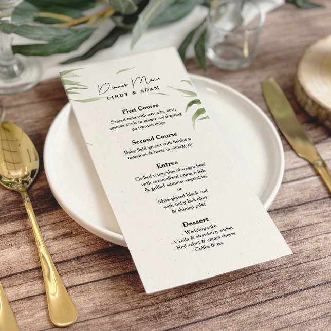 Menu Casamento de Folhagem Elegante Dusty Greenery (Criador carregado)