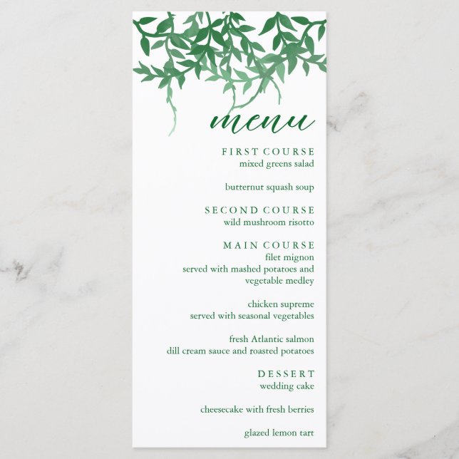 Menu Casamento de Folhas Botânicas Rusticas (Frente)