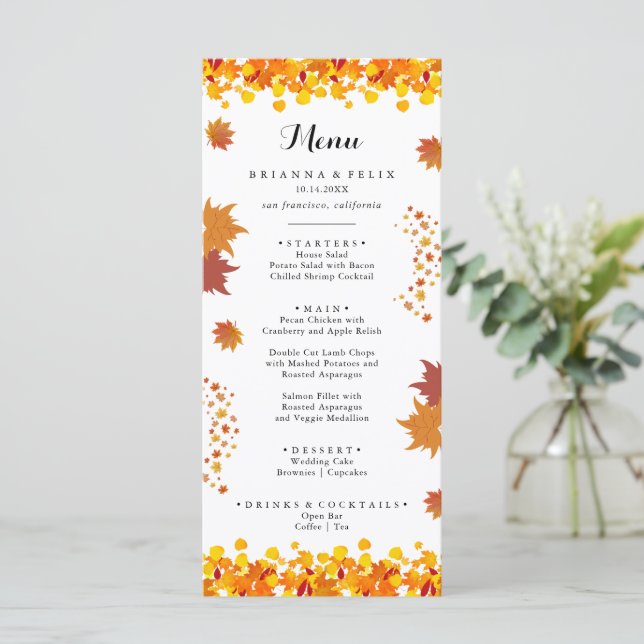 Menu Casamento de Folhas de Outono Rústico (Em pé/Frente)