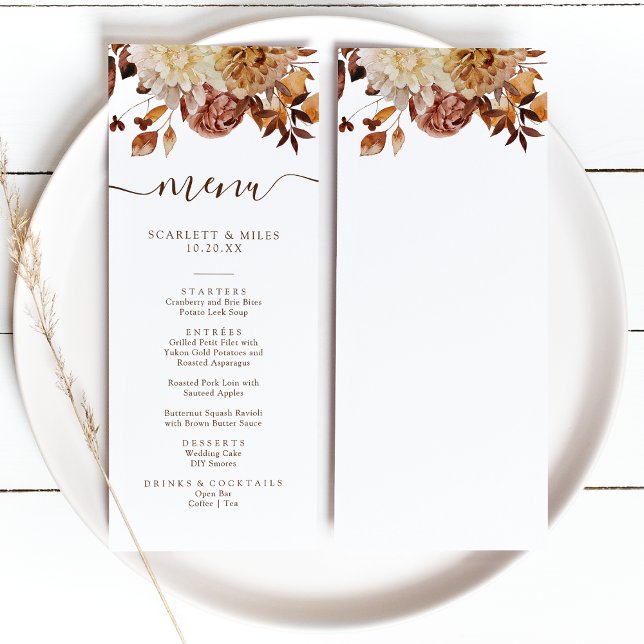 Menu Casamento de Folhas Elegante (Elegant Fall Leaves Wedding Menuby Painted Paperie
)