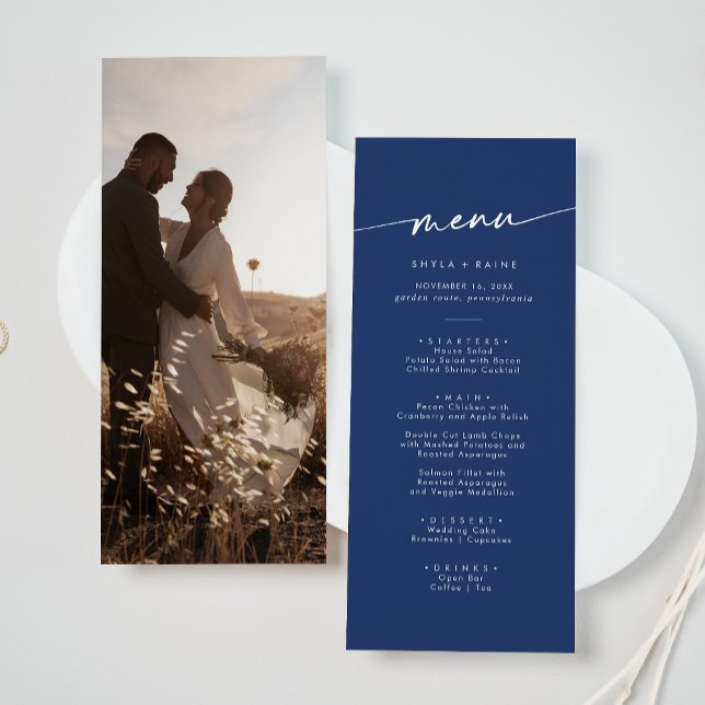 Menu Casamento de Foto Azul Real Boho Chic (Criador carregado)