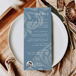 Menu Casamento de Foto Clássico Damask Vintage Teal