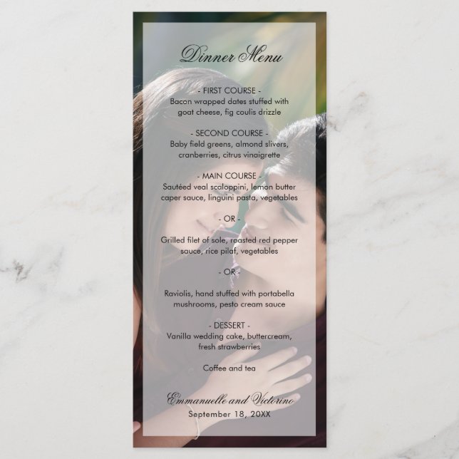 Menu Casamento de Foto com Letra Elegante Moderna (Frente)