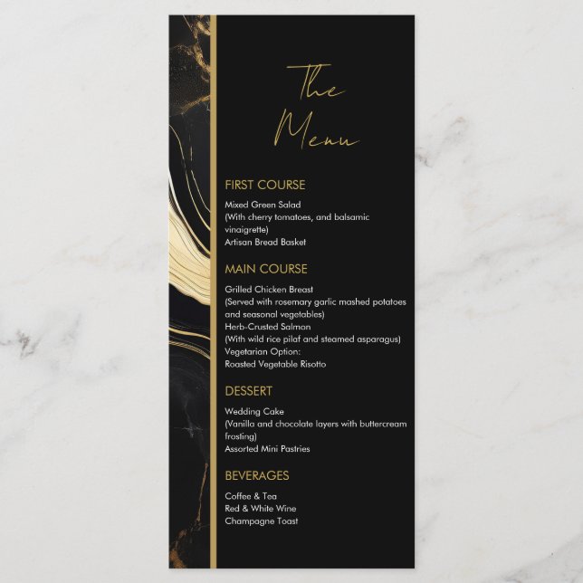 Menu Casamento de Foto Dourada e Preta do Luxo (Frente)