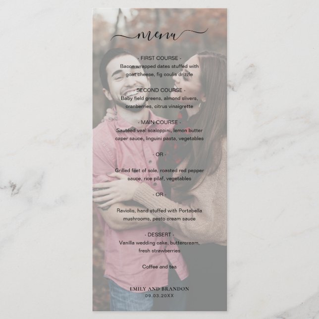 Menu Casamento de Foto Simples e Elegante Moderno (Frente)