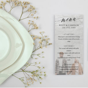 Menu Casamento de Fotos Elegante de Caligrafia Delicada