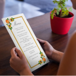 Menu Casamento de Frame Dourado Floral