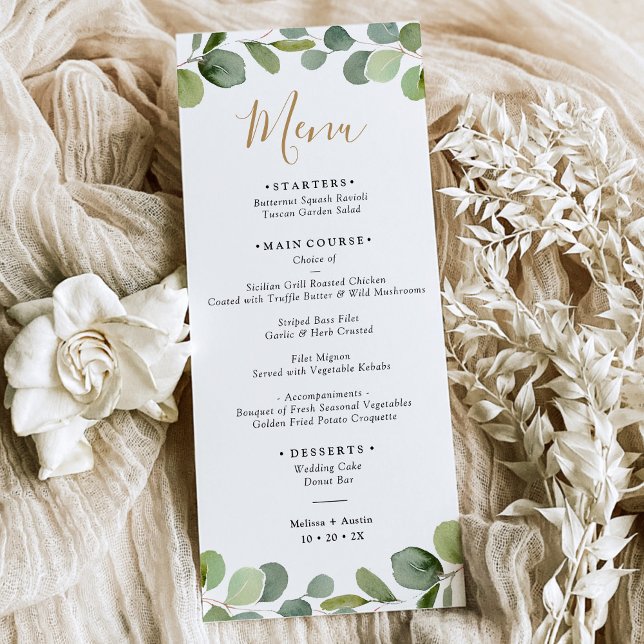 Menu Casamento de Frame Elegante Eucalyptus Greenery (Criador carregado)