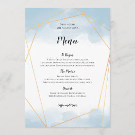 Menu Casamento de Frame Geométrico Dourado de Cor Azul-
