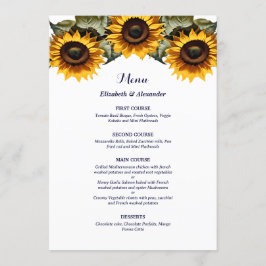 Menu Casamento de girassóis amarelos bonitos