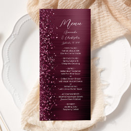 Menu Casamento de Glam Burgundy Glitter Brugado Metal