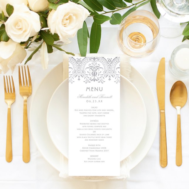 Menu Casamento de Glamor de Prata Elegante (Criador carregado)