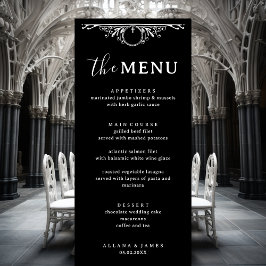 Menu Casamento de Gótico Branco e Negro Elegante