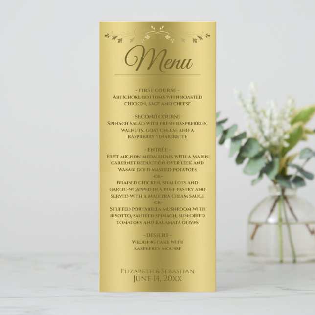 Menu Casamento de Gradiente Dourado Elegante e de Filig (Em pé/Frente)