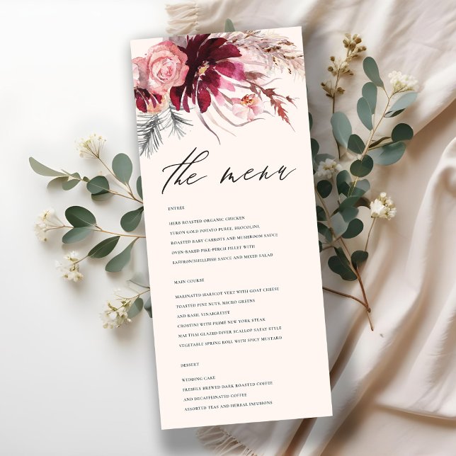 Menu Casamento de Grass Floral Pampas Burgundy Blush (Criador carregado)