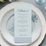 Menu Casamento de Greve Azul Costeira Elegante<br><div class="desc">Preencha sua capa de casamento costeira com nosso Elegante Menu de Casamento de Greve Azul Costeira. Apresentando um fundo azul pálido com listras azuis médias clássicas e tipografia azul-marinho refinada, este menu complementa lindamente um tema náutico ou litoral. Equilibrando perfeitamente a sofisticação e o encanto, ele mostra suas seleções de...</div>