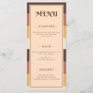 Menu Casamento de Groovy Anos setenta com distribuição 
