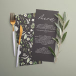Menu Casamento de guião botânica moderna e elegante pre<br><div class="desc">Moderno e monocromático cardápio de decoração floral e botânica. Com belos textos de guião e verde de sábio,  cinzas,  detalhes de cor de água de folhagem preto e branco. Esta coleção de casamento moderna é certamente o estilo para o seu grande dia.</div>
