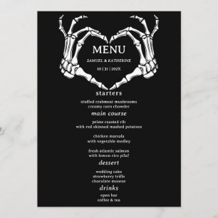 Menu Casamento de Halloween do Esqueleto Romântico Góti