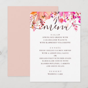 Menu Casamento de horta floral com cor de água rosa e p