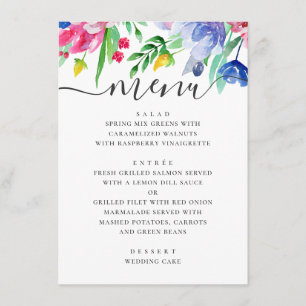 Menu Casamento de horta floral, cor-de-água, rosa e azu