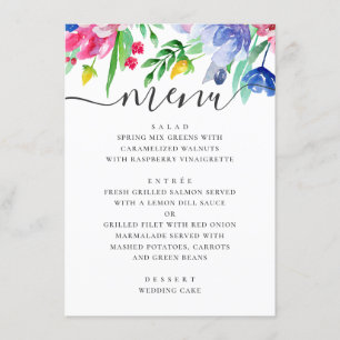 Menu Casamento de horta floral, cor-de-água, rosa e azu