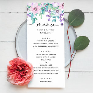 Menu Casamento de horta floral, cor-de-rosa-d'água
