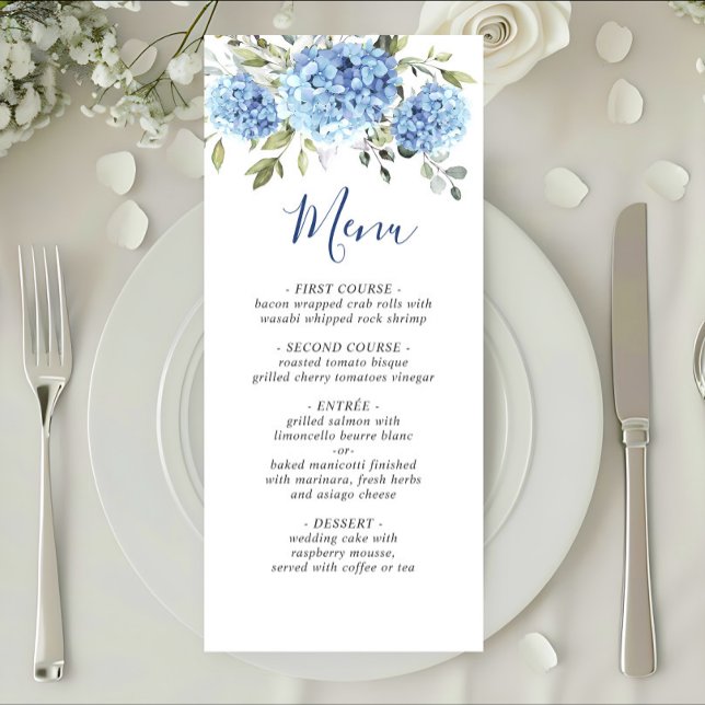 Menu Casamento de Hydrangea Azul Elegante (Criador carregado)
