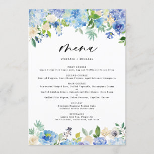 Menu Casamento de Hydrangea Blue Watercolor