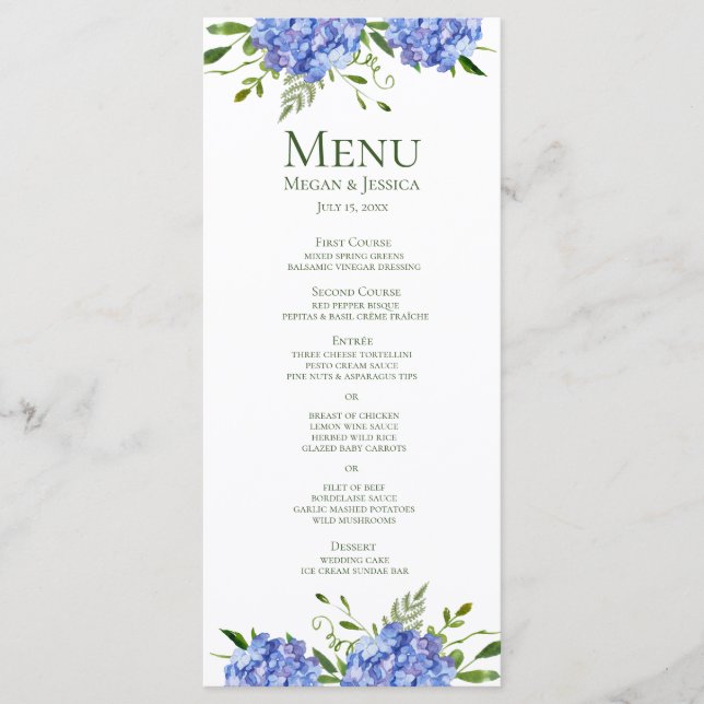 Menu Casamento de Hydrangeas Azul (Frente)