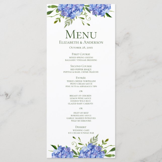 Menu Casamento de Hydrangeas Azul (Frente)